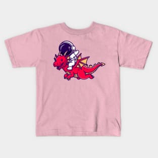 Astronaut Riding Dragon Cartoon Kids T-Shirt